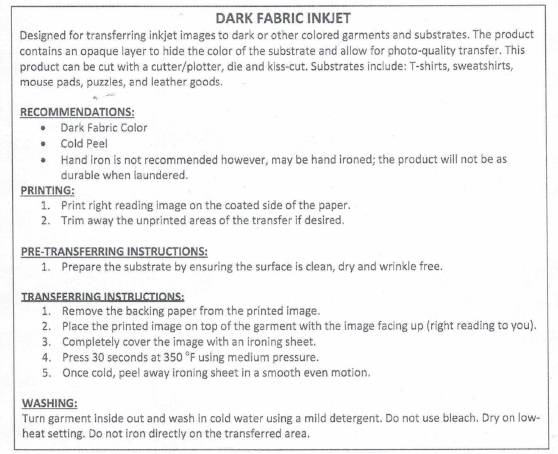 Dark Fabric Inkjet Heat Transfer Paper