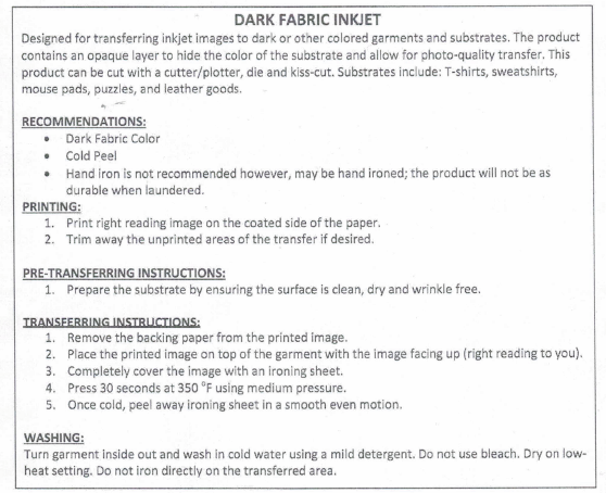 Dark Fabric Inkjet Heat Transfer Paper – Aviva Dallas