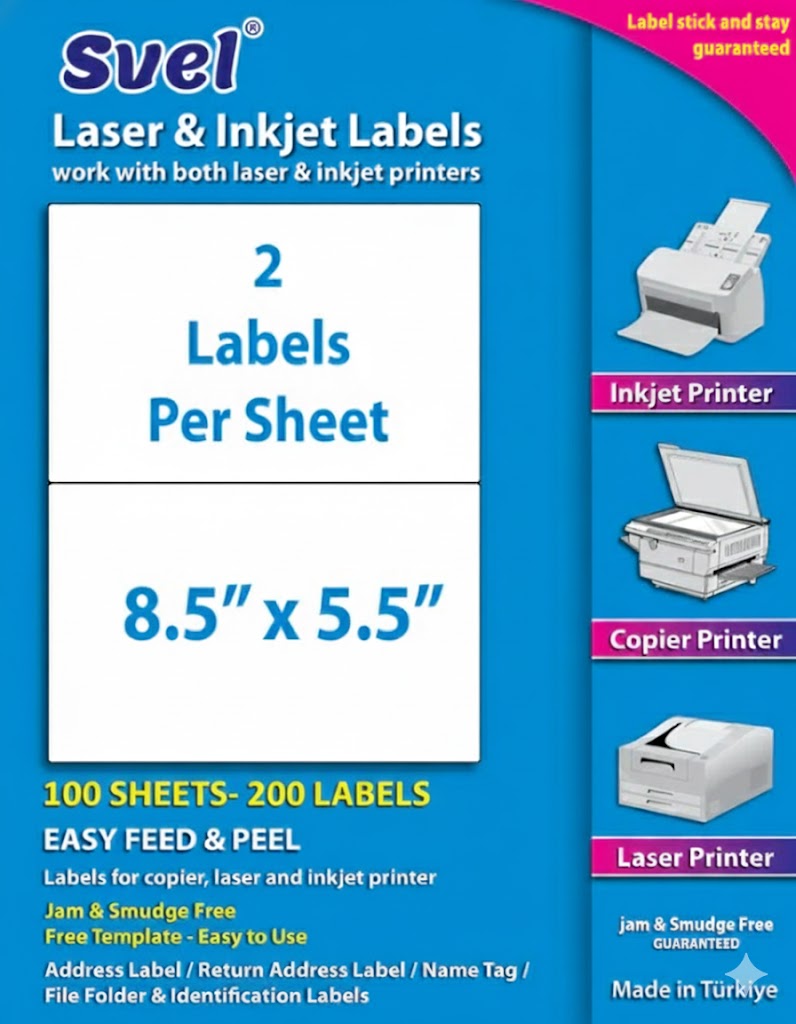 SVEL Shipping Labels 8.5" x 5.5" (200 Count)